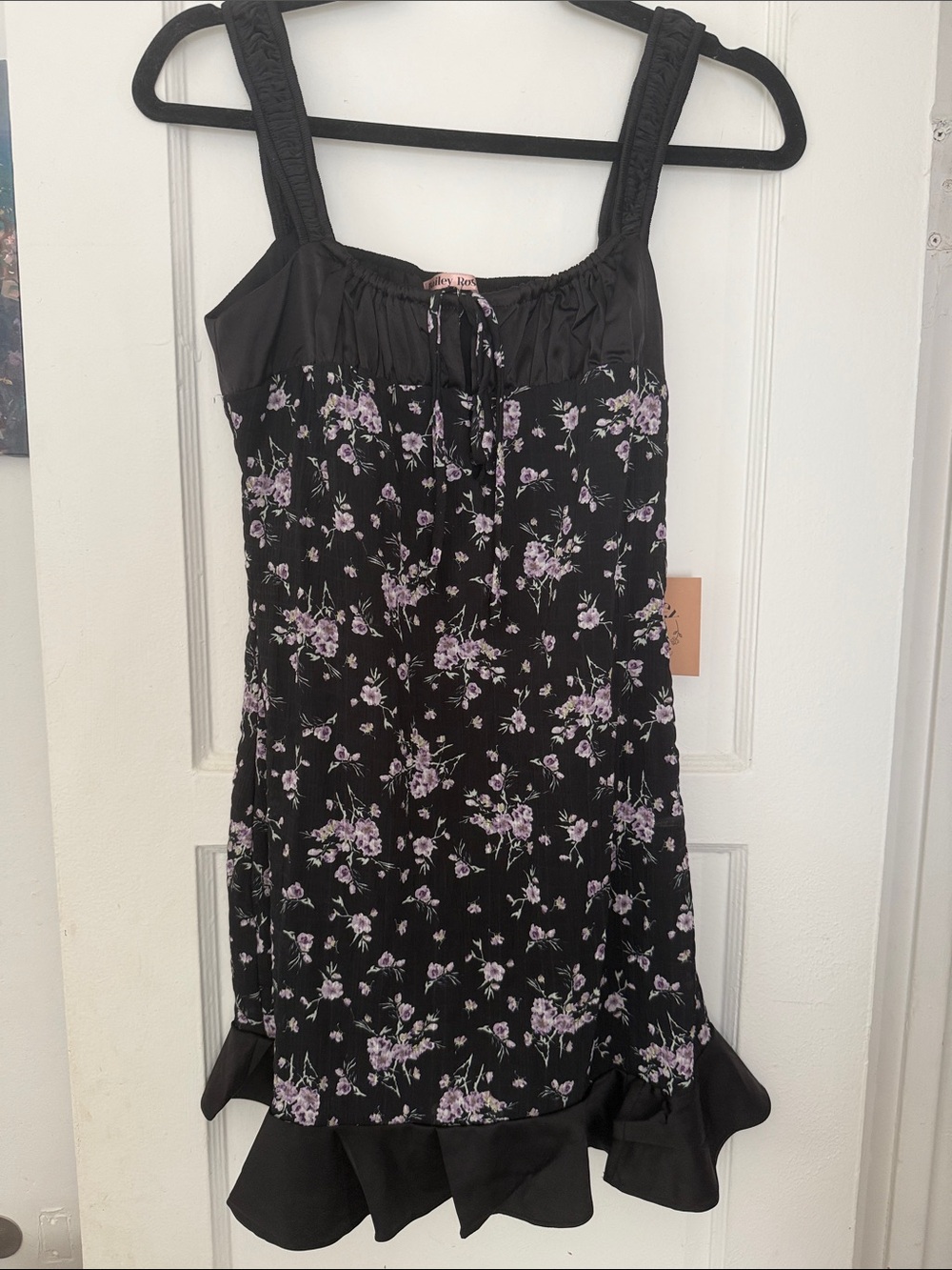 NanaMacs Black Floral Ruffle-Hem Sundress - Purple Floral